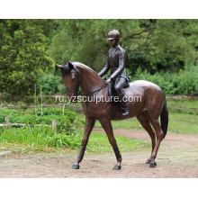 Бронзовая леди езда лошадь статуи для украшения сада
